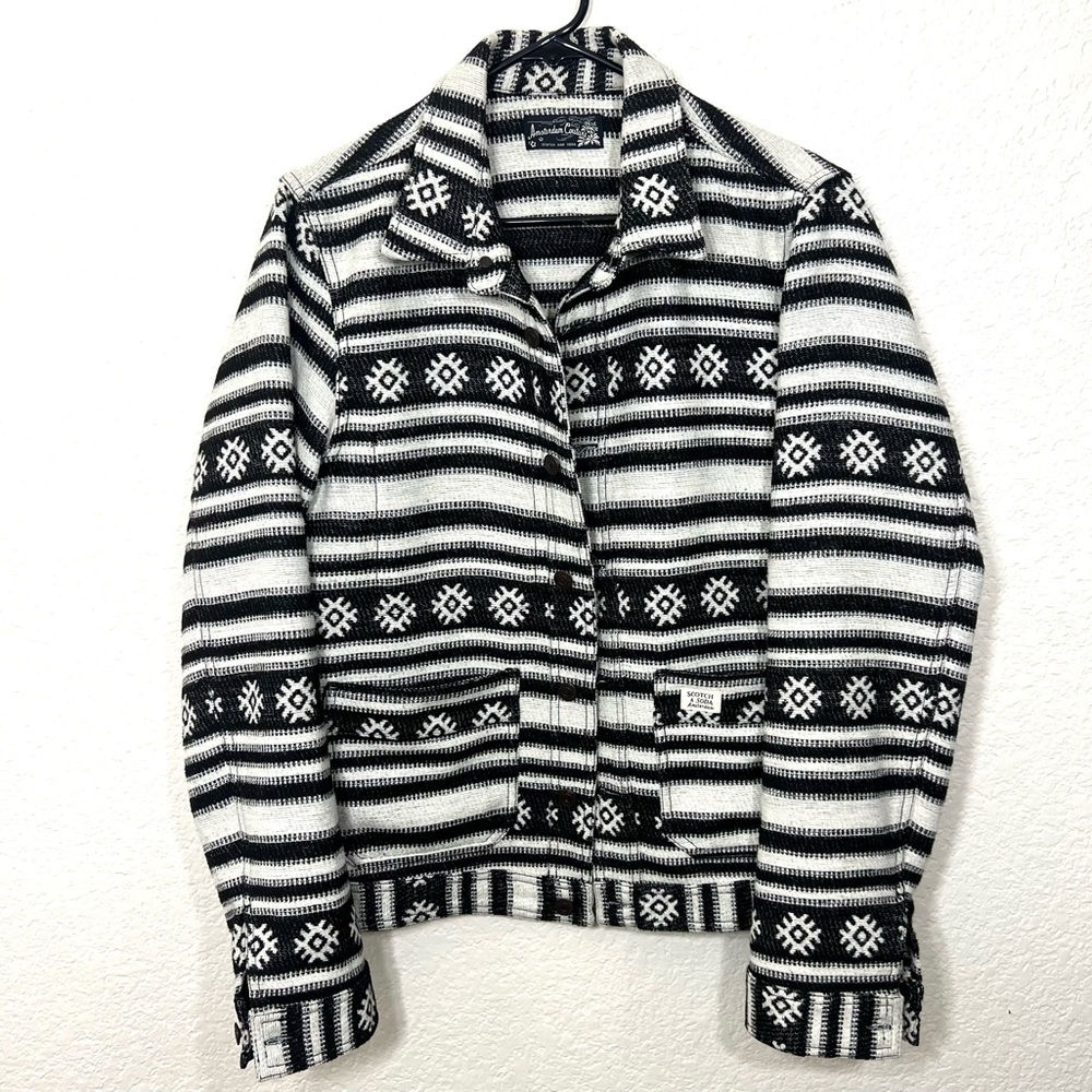 Scotch & Soda Men’s Shacket Shirt Jacket Black White Striped Wool Blend Size L